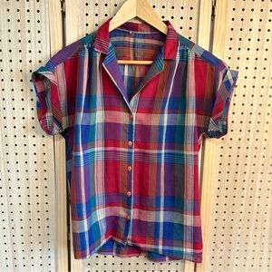 SOLD Vintage 70s Paper Thin Plaid Blouse
